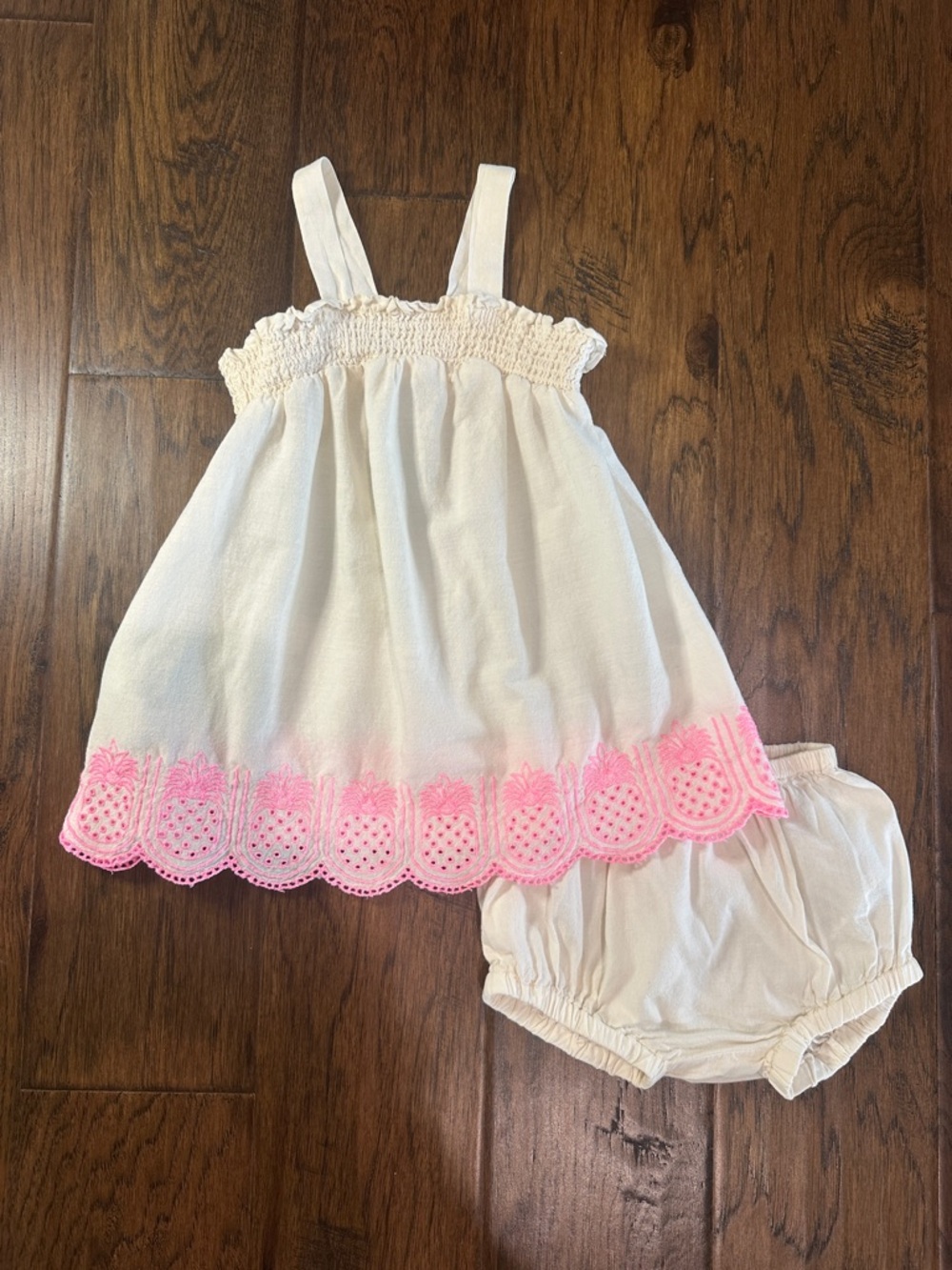 Old Navy Cream Colored Dress and Bloomers with Pink Scallop Embroidered Trim